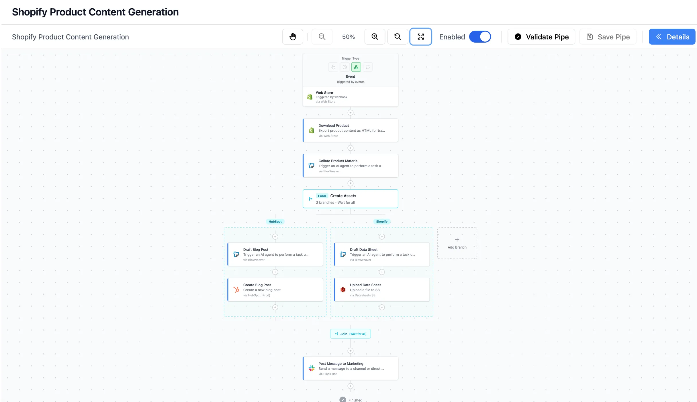 BloxWeaver connector management interface for integration workflows