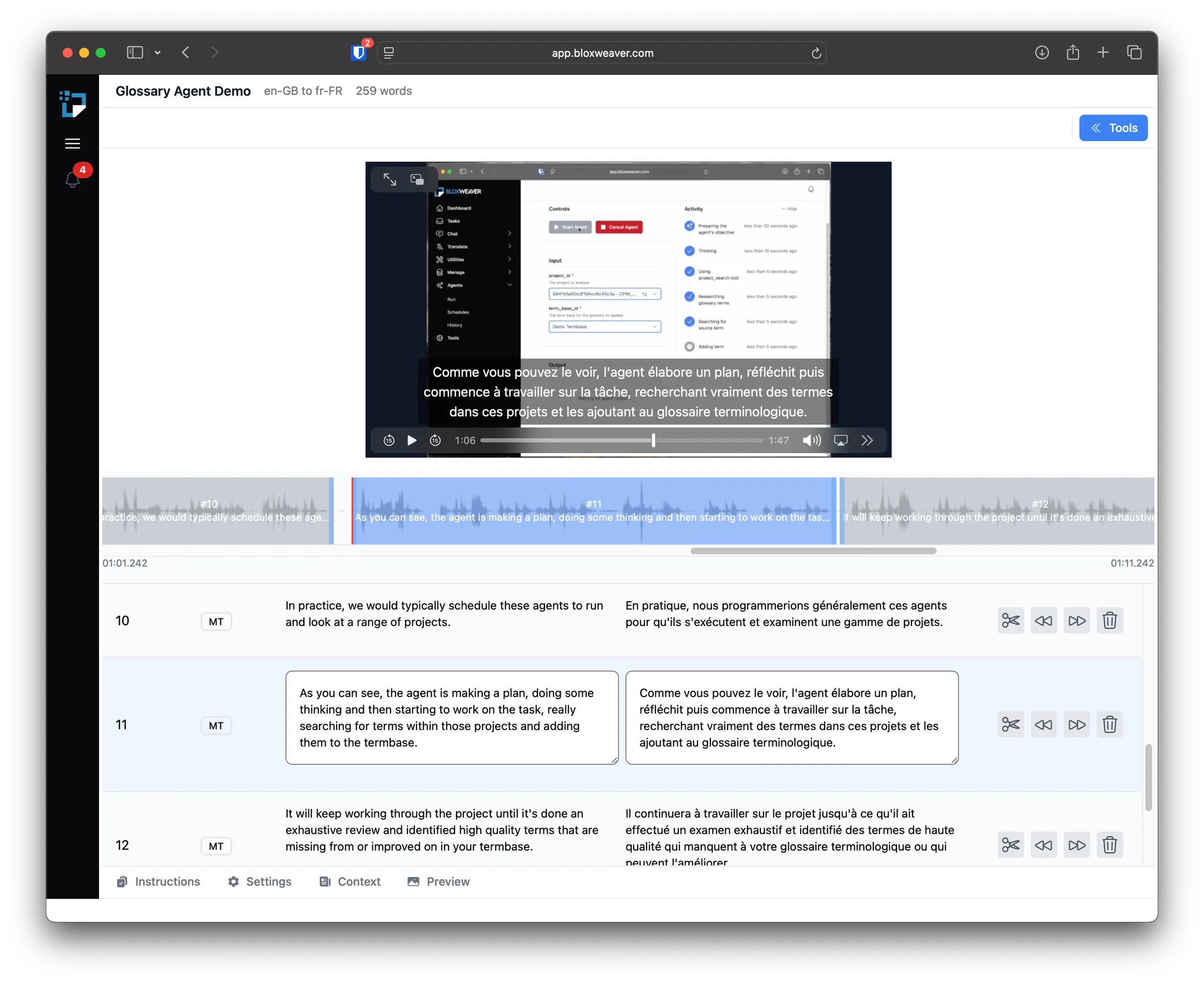 BloxWeaver video transcription and dubbing interface