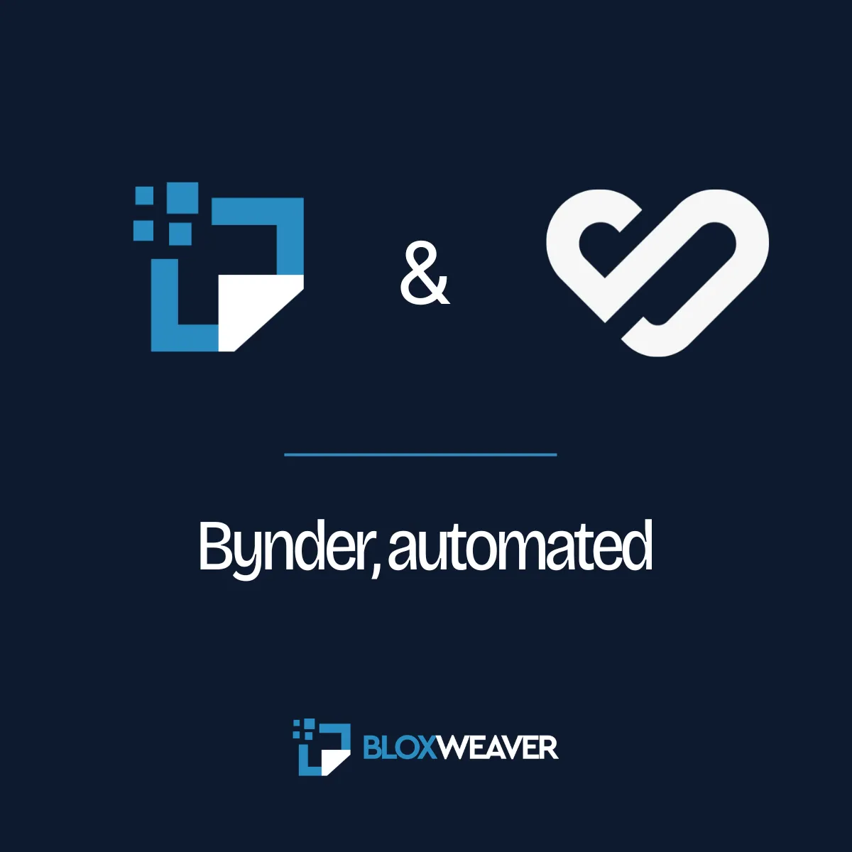 BloxWeaver and Bynder logos with the tagline "Bynder, automated"